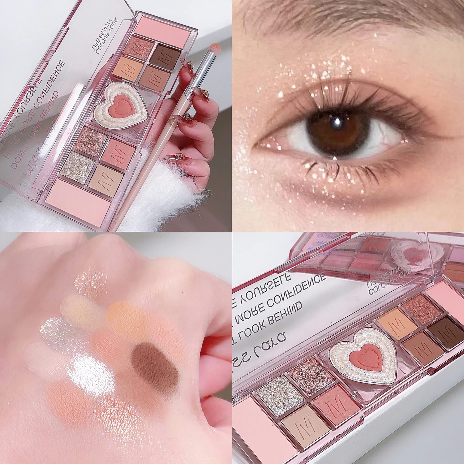 12 Colors Love Heart Eyeshadow Palette Nude Natural Glitter Pink Low Saturation Eye Shadows Pallet Delicate Eye Makeup Cosmetic 240624