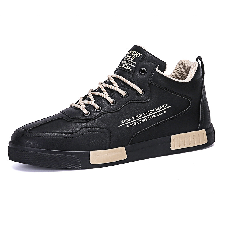 Men's Breathable 2024 Casual Leather Hot Mid-Top Board Shoes In Black
