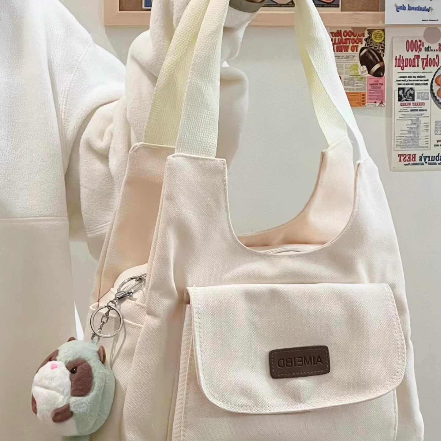 Street trend college style student commuting bag, Japanese Instagram style retro commuting tote bag women's new niche design simple and casual ca