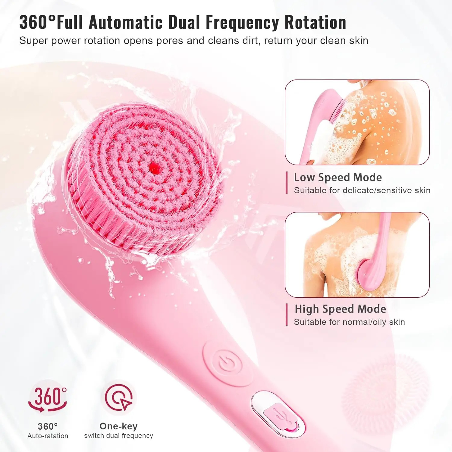 Electric Shower Brush Set for Whole Body Cleaning Back Scrubber 3 Cleaning Heads 2 Speeds Bathing Brush Massage Exfoliator Brush 240624