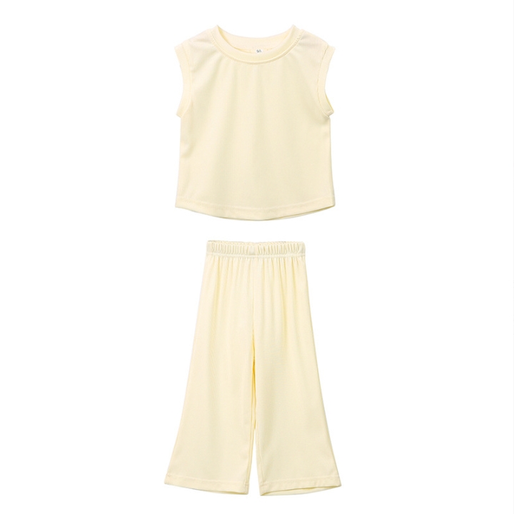 Kids Girl Outfits Sleeveless Girls Tops Pants 2PCS Sets Solid Colors Children Clothes Set Summer Toddler Casual Clothing 3 Colors DW6900