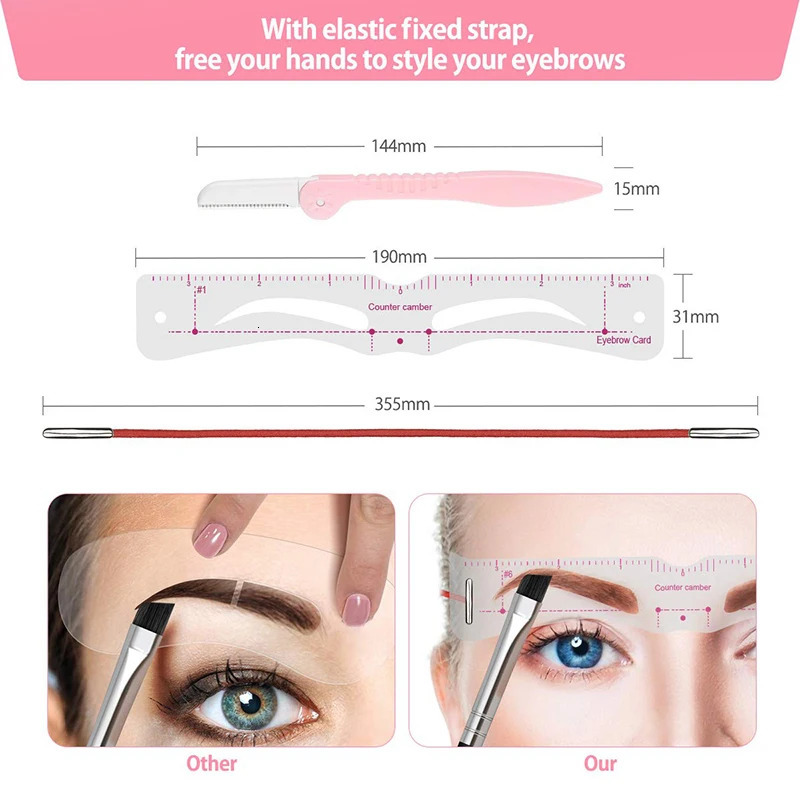 12Stylesset Eyebrow Stencil Set Reusable DIY Eye Brow Drawing Guide Styling Shaping Grooming Template Card Easy Makeup 240625