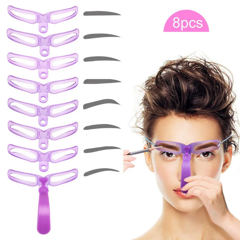 8 In 1 Reusable Eyebrow Stencil Beauty Makeup Brow Stamp Template Eyebrows Shape Set Eye Brow Makeup Tools 240625