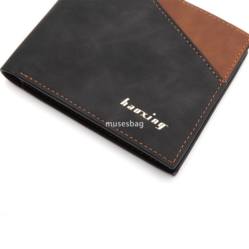 High quality men's fashionable new PU grand money bag with stitching short multi-functional two fold money clip horizontal business card ID drive