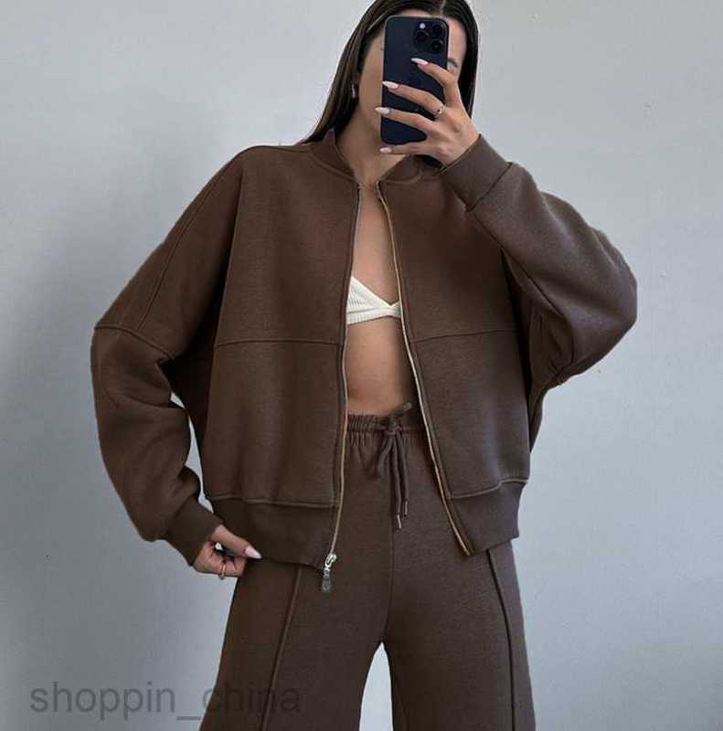 Women's Tracksuits Autumn/Winter New Solid Color Zipper Cardigan Sweater Women's Fashion Casual Straight Leg Trouser Set Sets