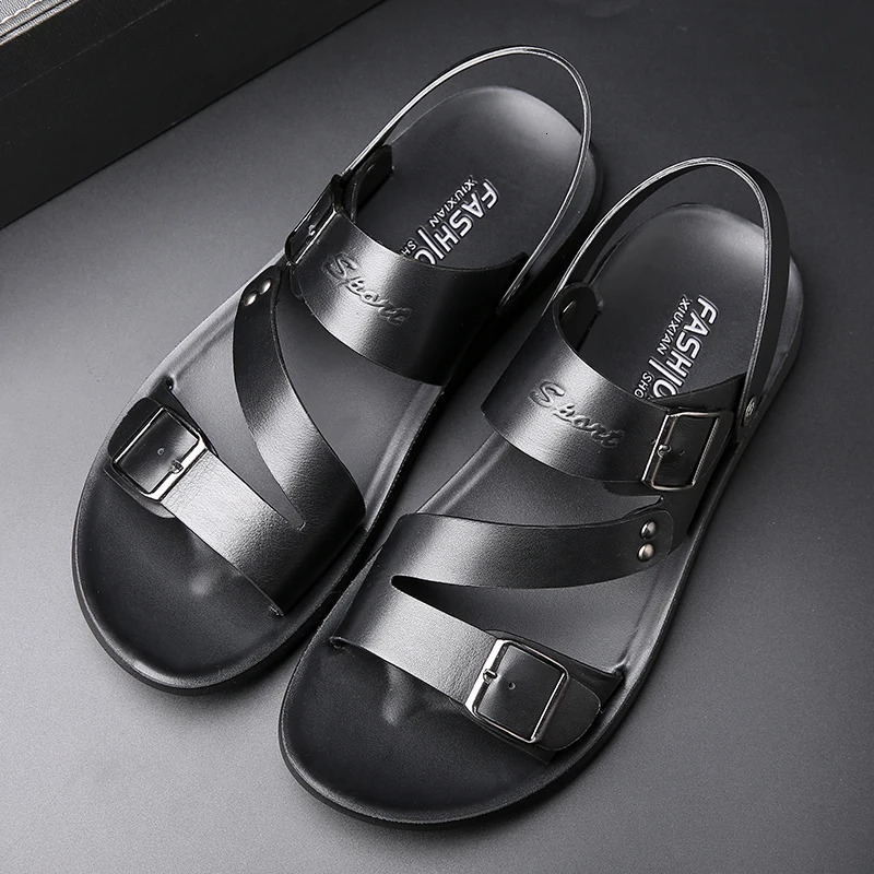 FUQIAO Big Size 48 Casual Fashion Men Shoes Slip-On PU Leather Soft Non-slip Beach Summer Sandals Slippers Flats Flip Flop 240625