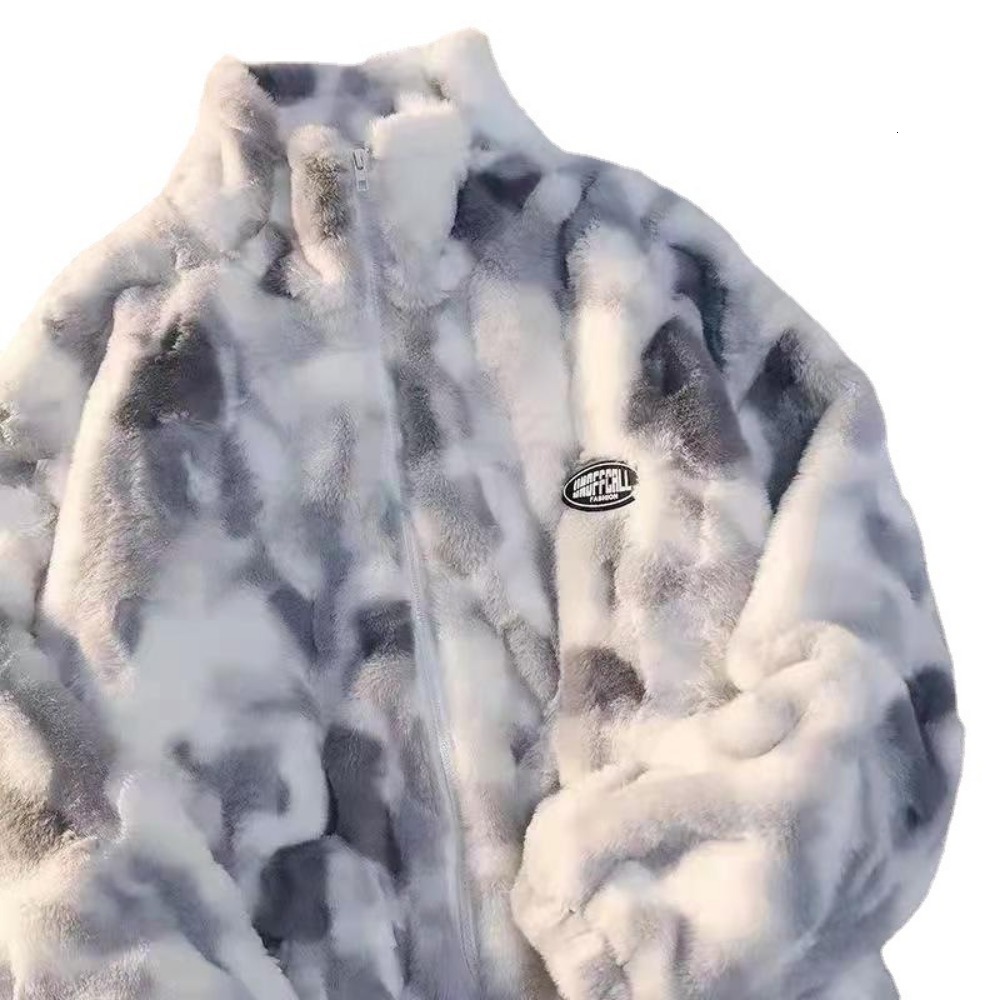 New Women's Tie Dye Lamb Fleece Jacket Autumn Winter Zipper Outerwear Warm Plush Jackets Haruku Casual Loose Female Thick Coat F6.25#23.8