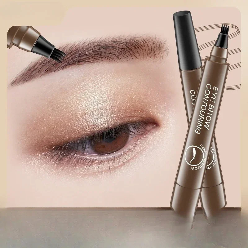 Microblading Eyebrow Tattoo Pen Waterproof 4 Fork Tip Long Lasting Professional Fine Sketch Enhance Stencil Eye Brows Pencil 240625