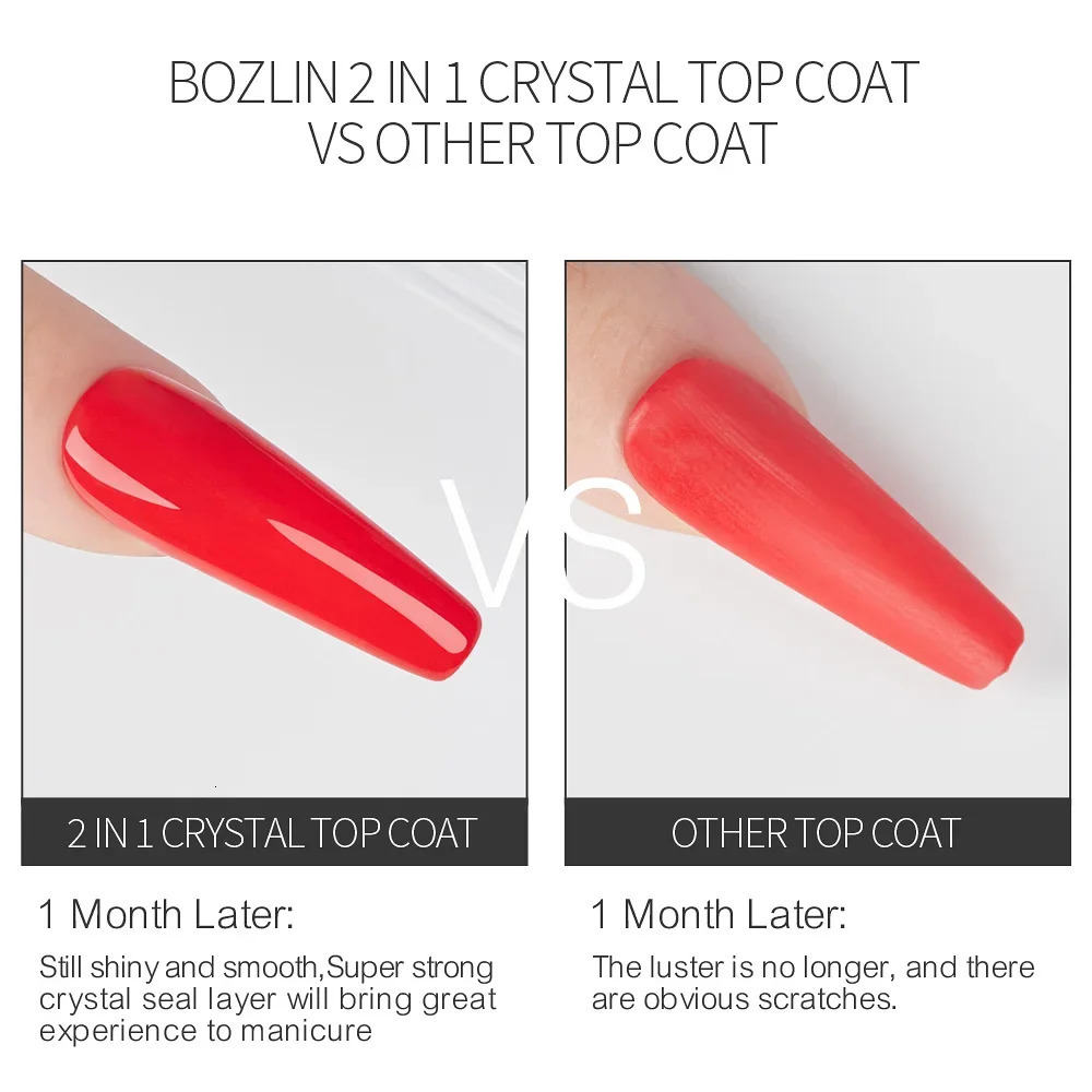 BOZLIN 15ml 2 IN 1 Crystal Top Coat Transparent Soak Off UV LED Nails Art Manicure Gel Nail Polish Varnishes Primer Function Gel 240625