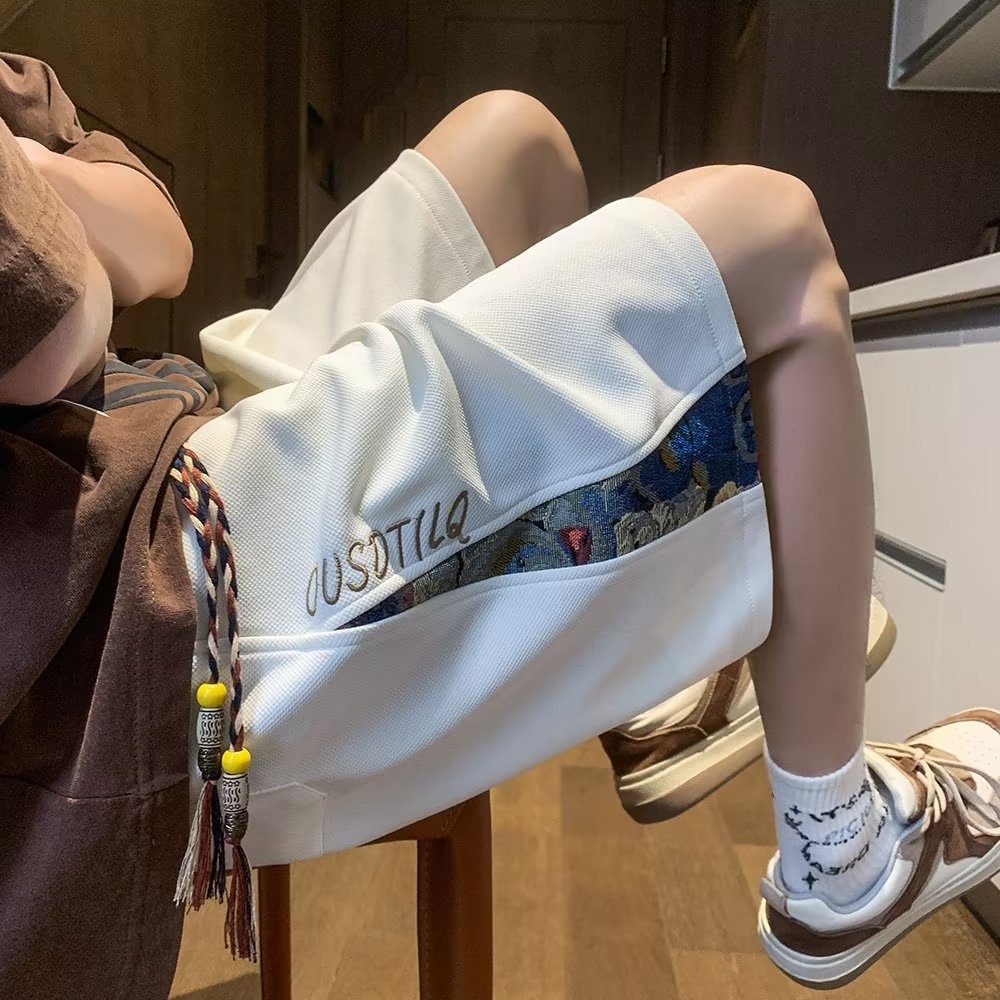 CNLONGBIDA Mens Shorts Y2K Mens Korean Streetwear Breeches Letter Embroidery Harajuku Short Pants Gym Grunge Sweatpants Sport Bermudas Clothes