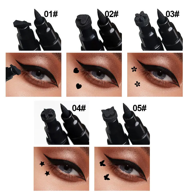 2 IN 1 Butterfly Seal Eyeliner Pen Star Moon Stamp Long-Lasting Waterproof Black Liquid Eye Liner Pencil Eyes Makeup Cosmetic 240624