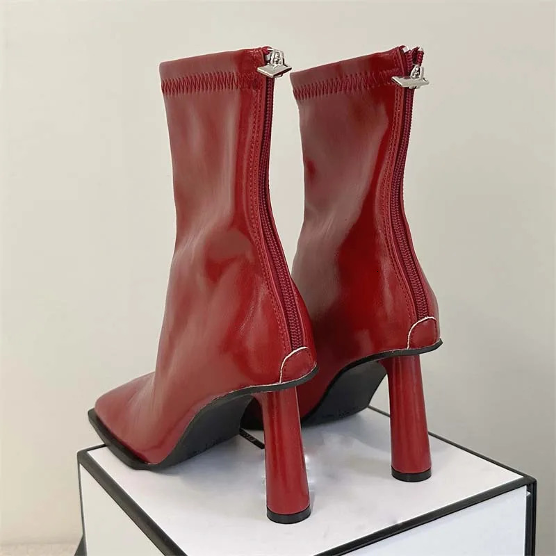 Eilyken Autumn Cozy Soft PU Leather Ankle Boots Women Elegant Square Toe Stiletto Heels Fashion Zip Ladies Party Modern Shoes 240624