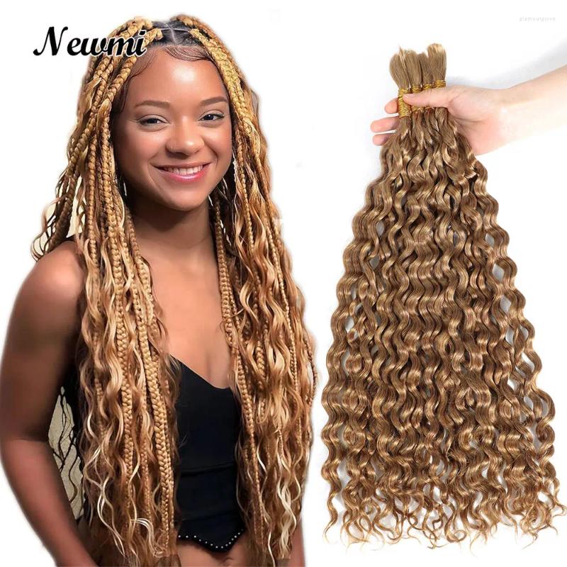 30# Deep Wave Bulk Human Braiding Hair For Boho /Bohemian Braids Water No Weft Put Curls In Brown Color 27#