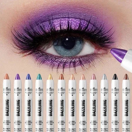 12 Colors Pearlescent Eyeshadow Pencil Waterproof Long Lasting Glitter Shimmer Eye Shadow Pen Eyeliner Stick Eyes Makeup Tools 240624