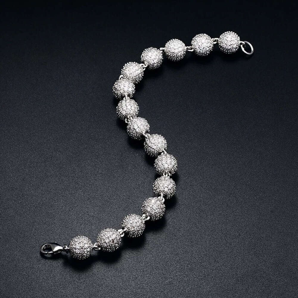 Real Customize Hip Hop Street Fashion 925 Sterling Silver 10mm Iced Ball Moissanite Cuban Link Bracelet and Chain