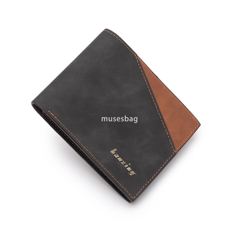 High quality men's fashionable new PU grand money bag with stitching short multi-functional two fold money clip horizontal business card ID drive