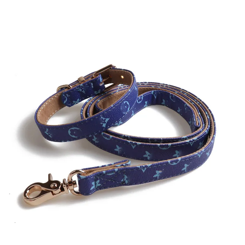 Leather Material Dog Classic Street Stripe Fashion Print Style Pet Durable Schnauzer French Bulldog Collar Set