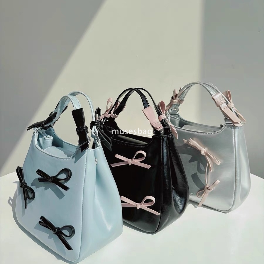 Street trend niche design ballet style bow carrying crossbody bag new sweet girl bucket vegetable basket bag commuting shoulder bag handbag