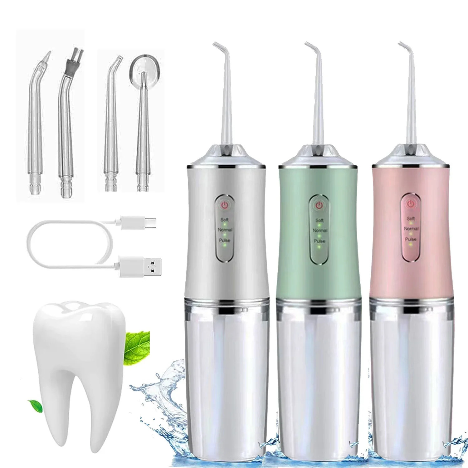 Portable Dental Water Flosser Oral Irrigator USB Rechargeable Water Floss Jet Tooth Pick 4 Tips 220ml Mouth washing machine 240617