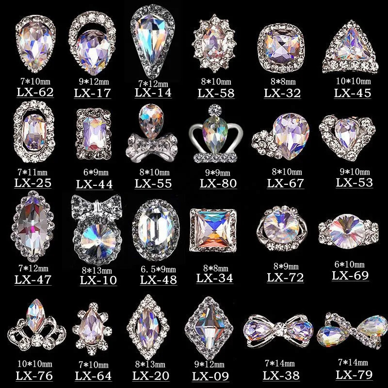 10pcs 3D Crystal AB Color Rhinestones Waterdrop Bowtie Different Shape Glitter Gemstones For Nail Art DIY Crafts Metal Gem Stone 240624