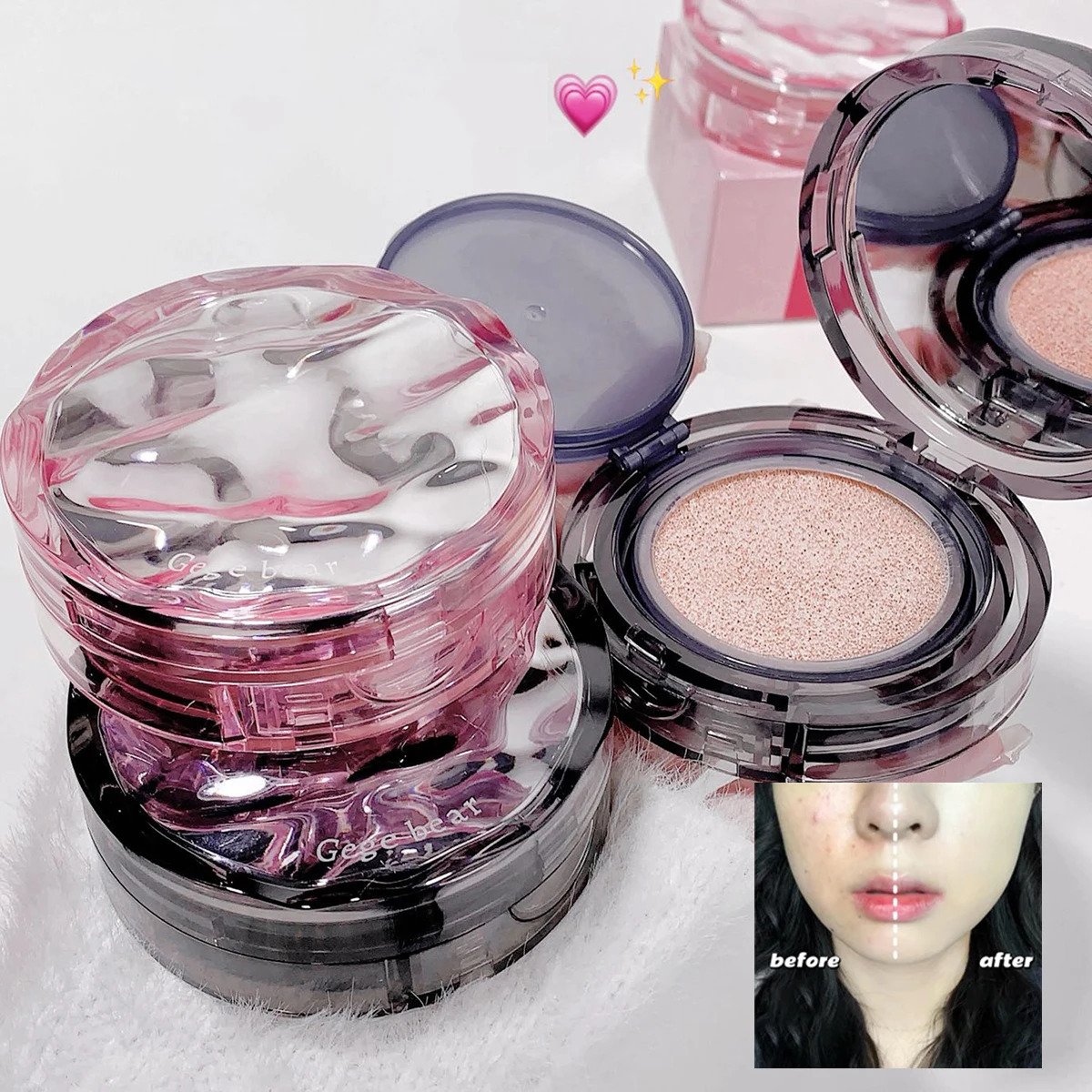 BB Cream Air Cushion Foundation Full Coverage Waterproof Longlasting Concealer Oil-control Soft Cushion Compact Face Makeup Base 240624