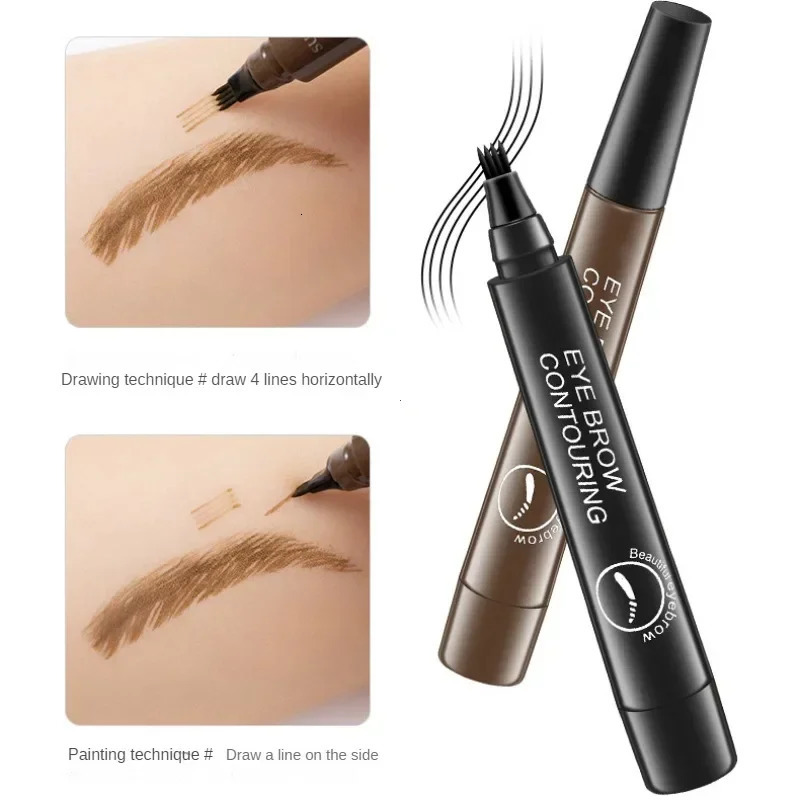 Microblading Eyebrow Tattoo Pen Waterproof 4 Fork Tip Long Lasting Professional Fine Sketch Enhance Stencil Eye Brows Pencil 240625