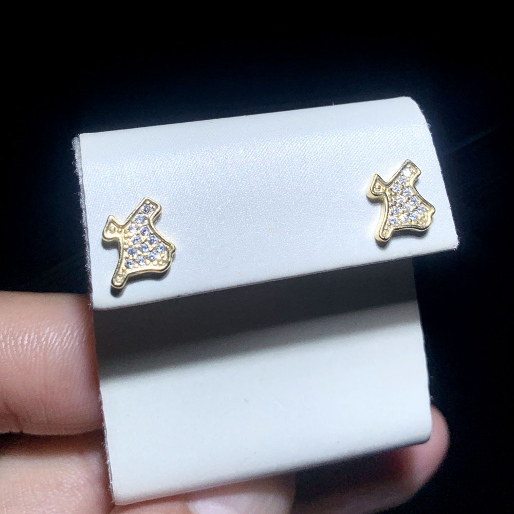 Gold Color Cz Stud Earrings | 2024 Trendy Classic Sterg Sier Map Shaped Jewelry for Women