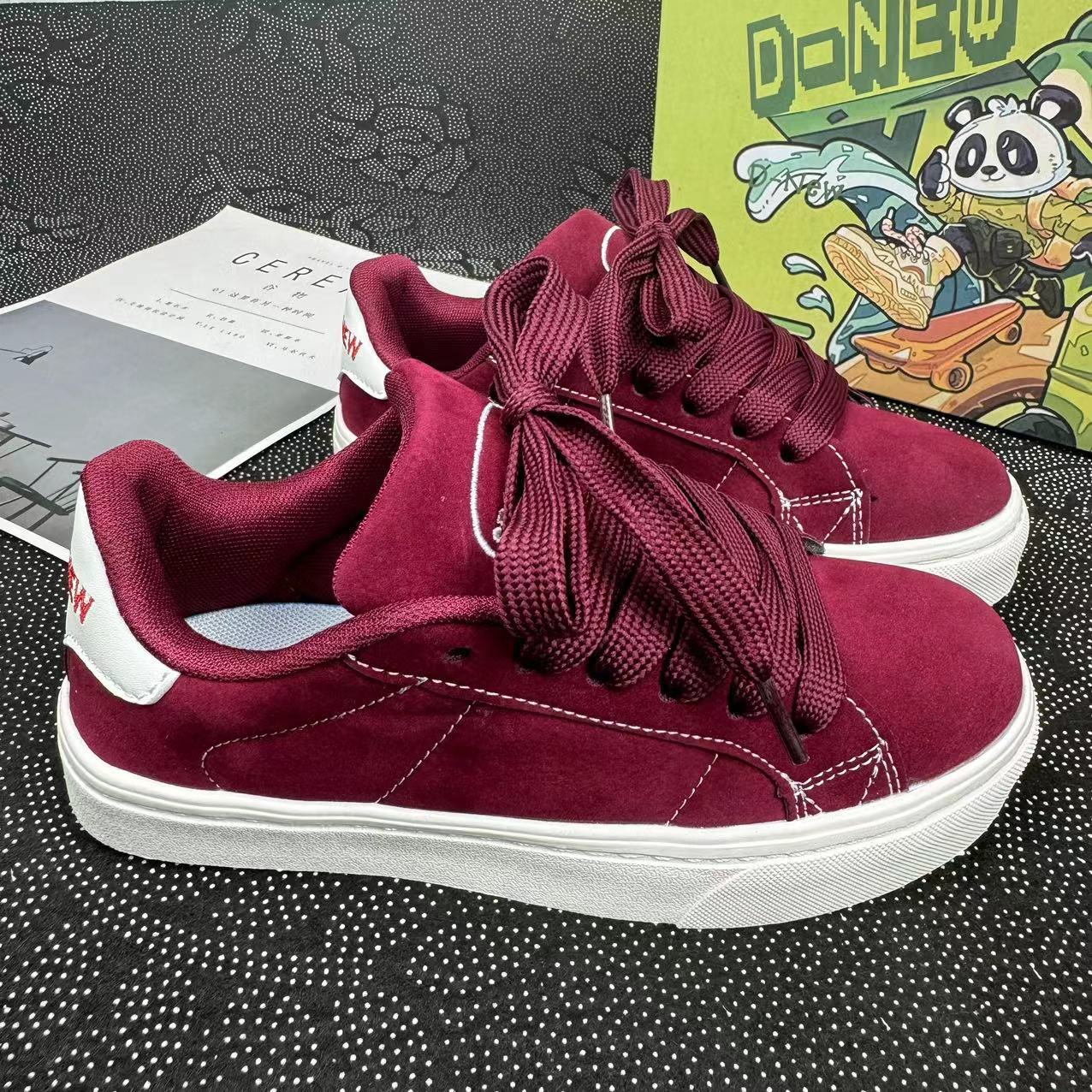 Men Women Shoes Vintage Red Board Shoes New Thick Soled Casual Shoes Versatile Canvas Shoes Burgundy Free shipping