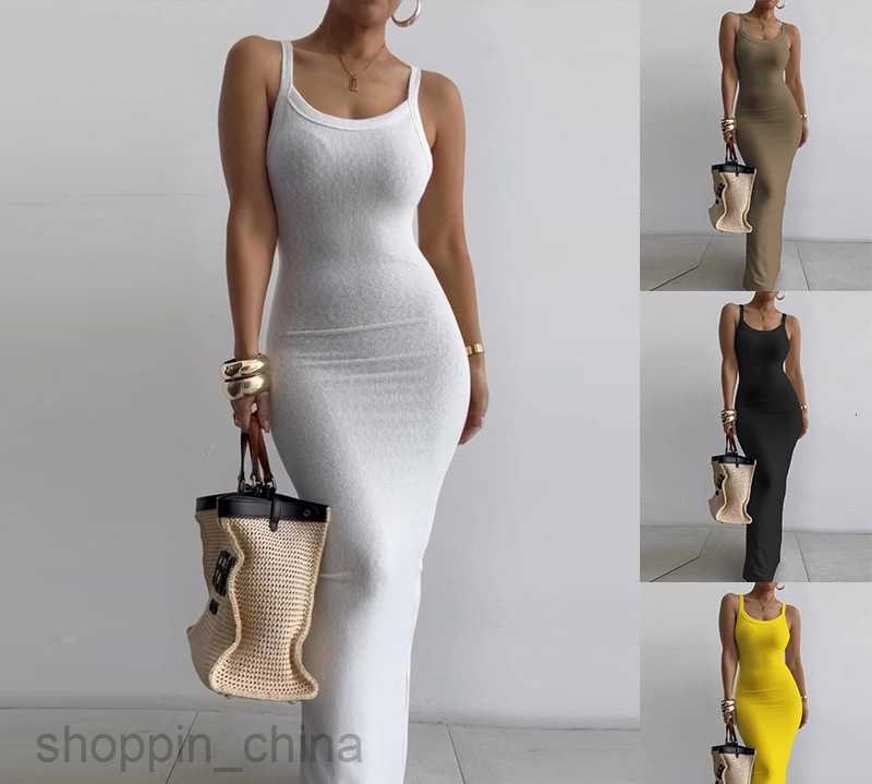 Women Dresses Summer New Fashion Print Round Neck Sleeveless suspender Slim Fit Wrap Hip Dress