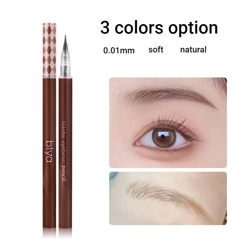 Biya Liquid Eyebrow Pen Altra Thin 0.01mm Waterproof Eyebrow Pencil Sweat-proof and Colorfast Easy To Draw Brown Eyebrow Grey 240625