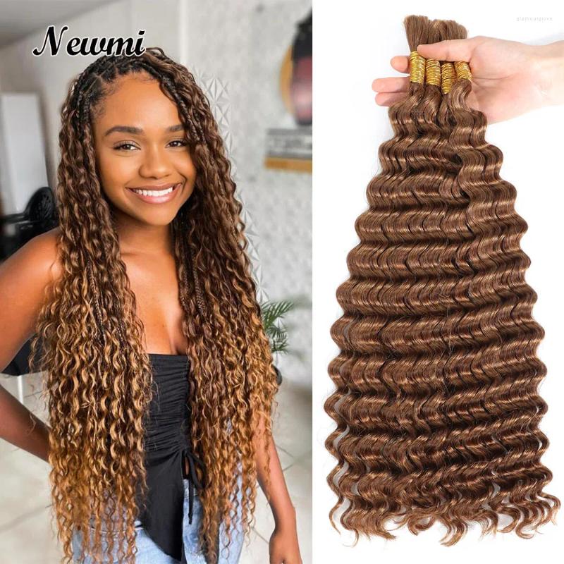30# Deep Wave Bulk Human Braiding Hair For Boho /Bohemian Braids Water No Weft Put Curls In Brown Color 27#