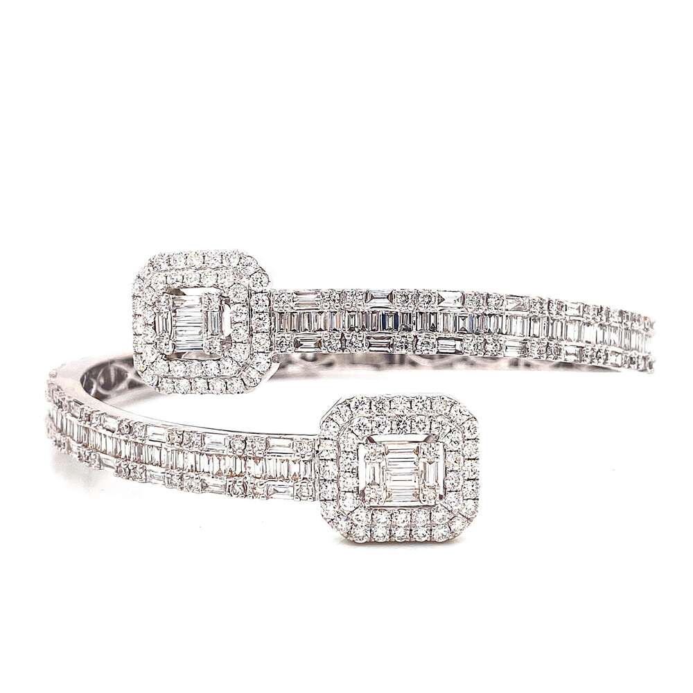 Hip Hop Sterg Sier Rose Gold Plated Iced Out Split Vvs Moissanite Bracelet Dia Baguette Bangle
