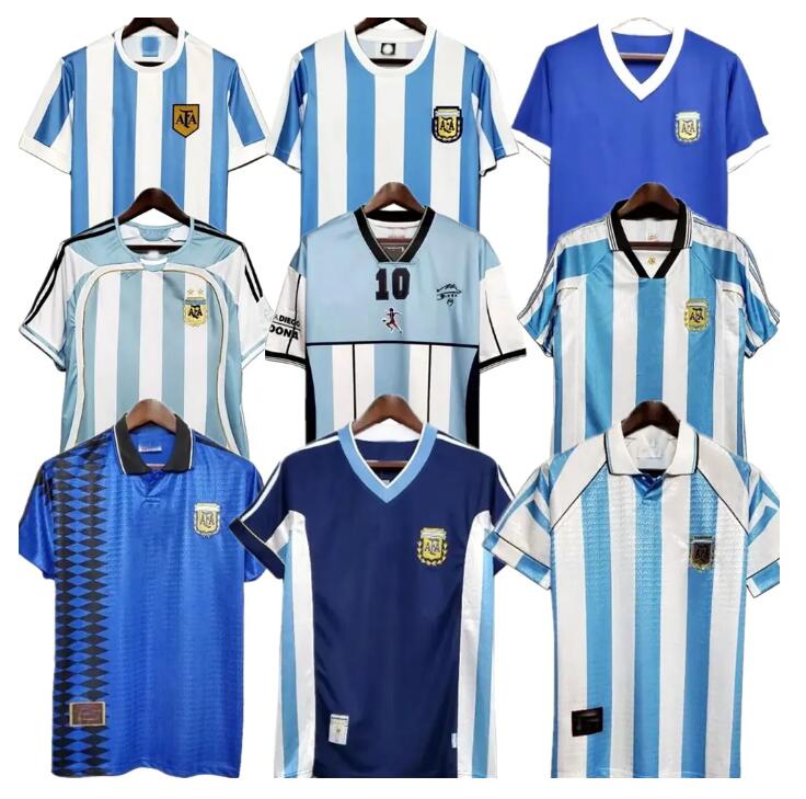 Fans Tops 1996 98 Argentina Retro Soccer jersey Maradona Retro 2000 2001 2006 2010 Kempes Batistuta Riquelme HIGUAIN KUN AGUERO CANIGGIA AIMAR Tees
