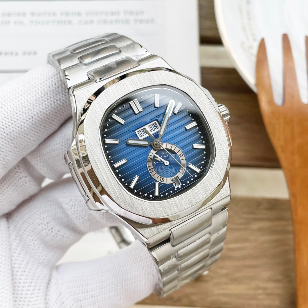 Watch Designer Watch Mens Watch Mechanical Movement Watches 40.5mm Hardlex Crystal Moon Phase Day Watch Stainless Steel Case Montre de Luxe Business Watch