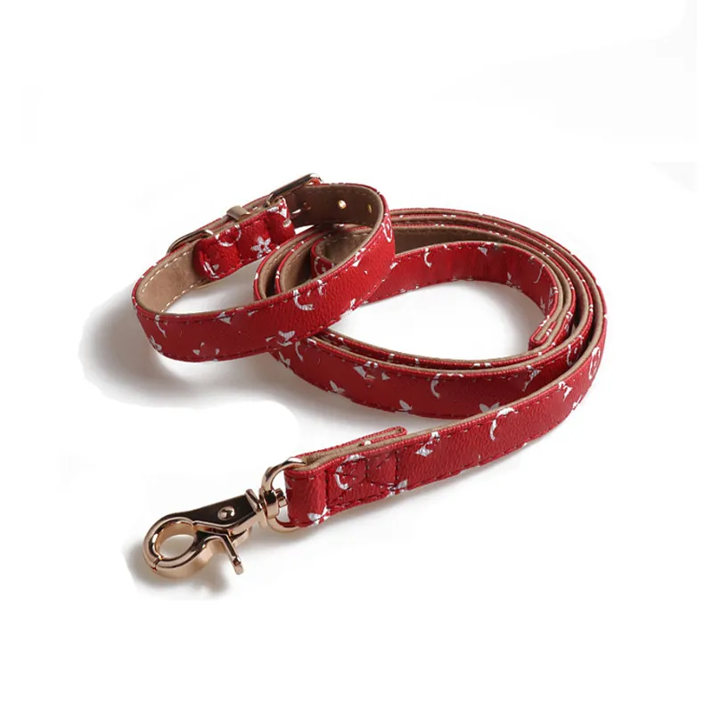 Leather Material Dog Classic Street Stripe Fashion Print Style Pet Durable Schnauzer French Bulldog Collar Set