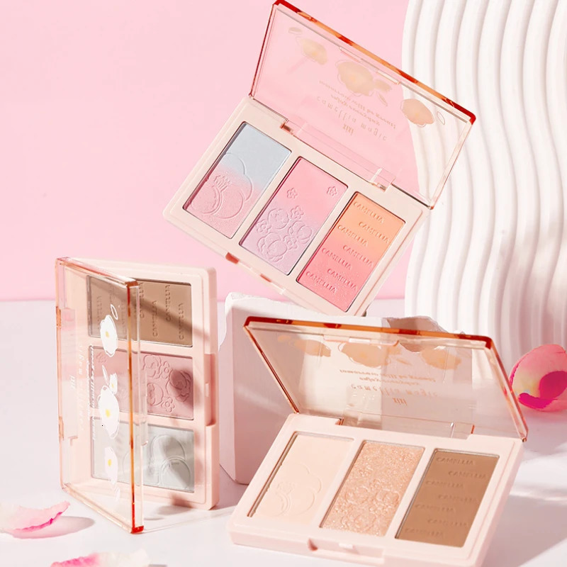 3 Colors Blush Powder Palette Face Blusher Highlighter Contour Makeup Palette Blue Face Brighten Glitter Fine Shimmer Powder 240624