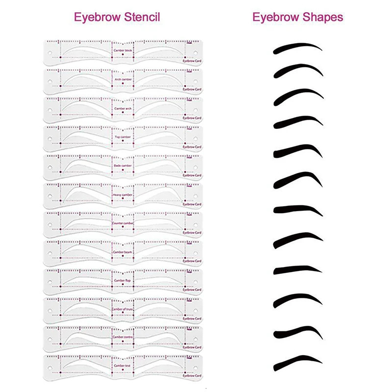 12Stylesset Eyebrow Stencil Set Reusable DIY Eye Brow Drawing Guide Styling Shaping Grooming Template Card Easy Makeup 240625