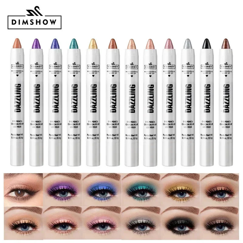 12 Colors Pearlescent Eyeshadow Pencil Waterproof Long Lasting Glitter Shimmer Eye Shadow Pen Eyeliner Stick Eyes Makeup Tools 240624