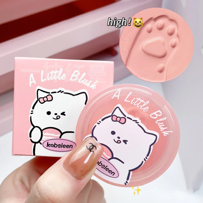 Cute Cat Foot Print Blush with A Thumb Puff Sweet Korean Girl Cheek Makeup Blusher Long Lasting Face Con Shadow Cosmetics 240624