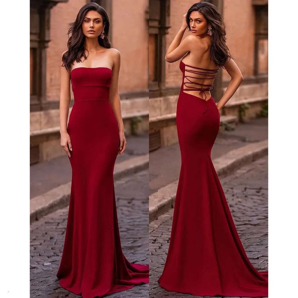 Sexy Bury Prom Dresses Strapless Lace Up Back Party Evening Gowns Pleats Formal Long Special Ocn Dress Lz0304