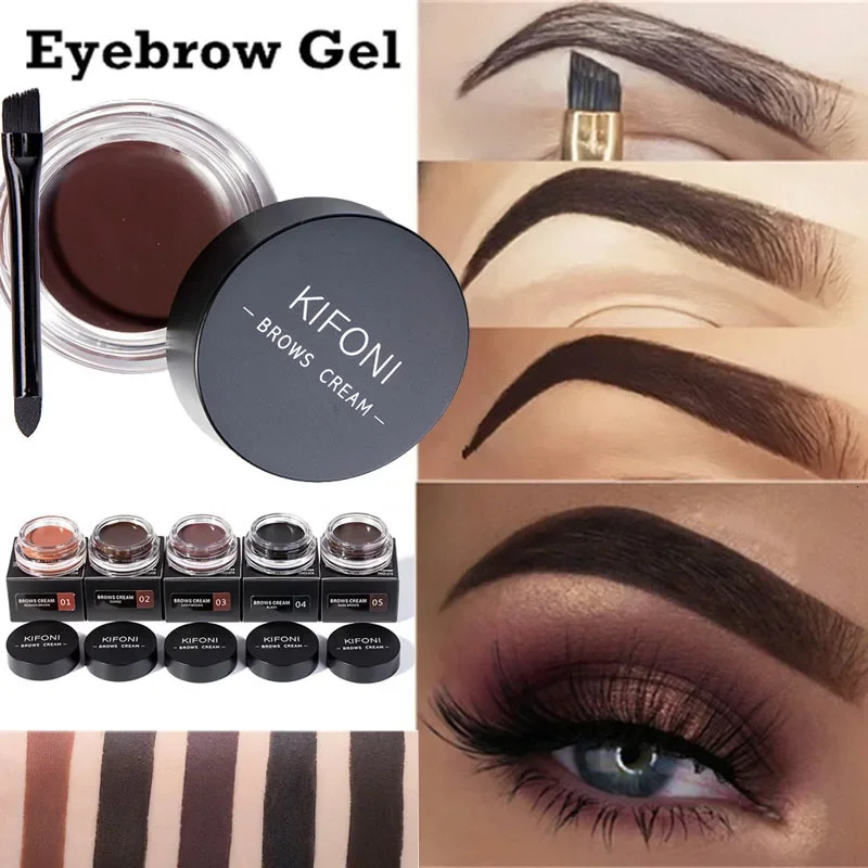 4g Eye Brow Makeup Tool Waterproof Long Lasting Dyed Quick Drying EyeBrow Cream 5 Color Black Brown Eyebrow with Brow Brush 240625
