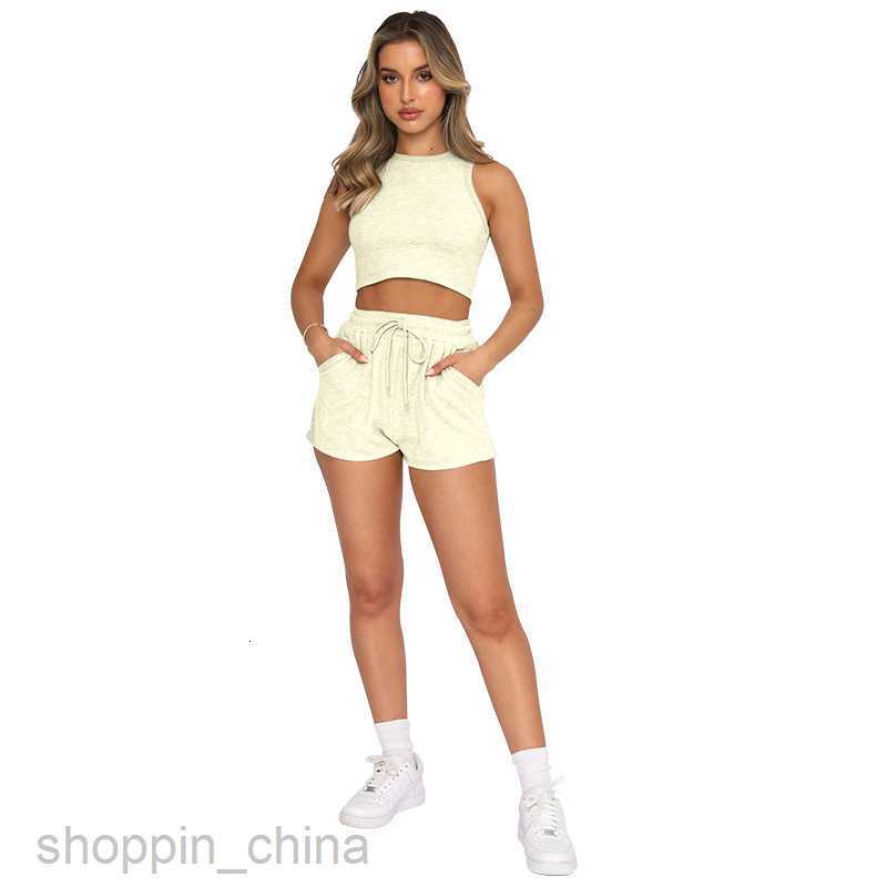 Women's Tracksuits New summer suit solid color vest urban leisure short style sleeveless navel exposed fashion body shaping women's wear Set