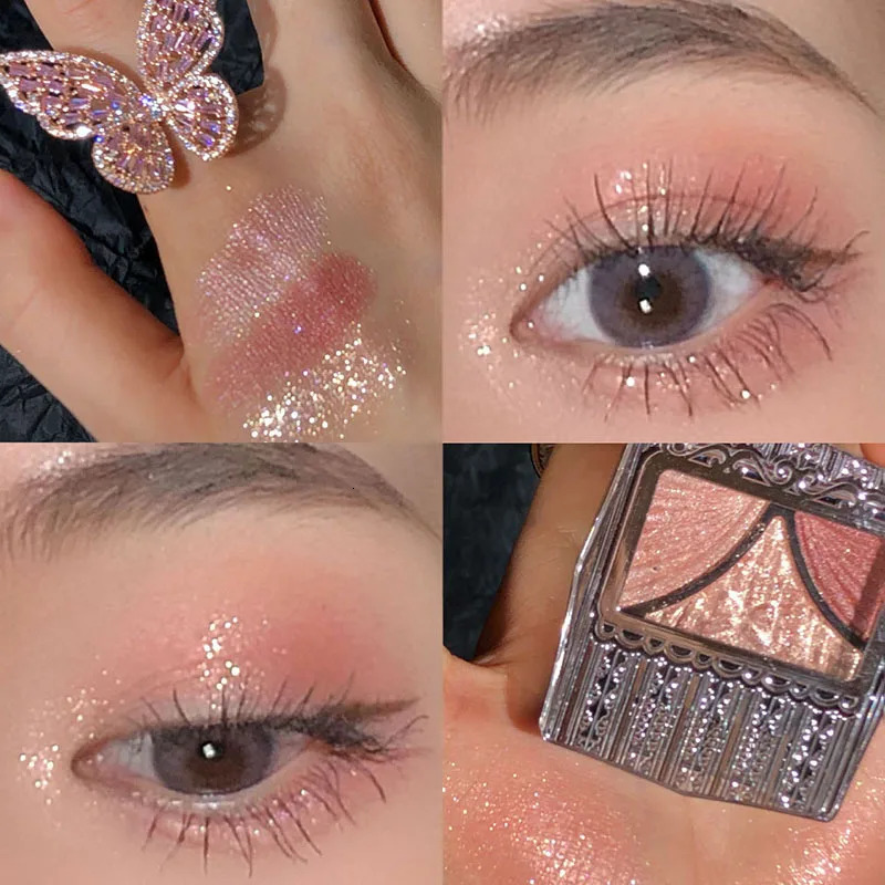 Bow Tie Pink Pearly Eyeshadow Palette Bright Matte 3 Colors Shimmer Crystal Glitter Eyeshadow Waterproof Lasting Pigment Makeup 240624