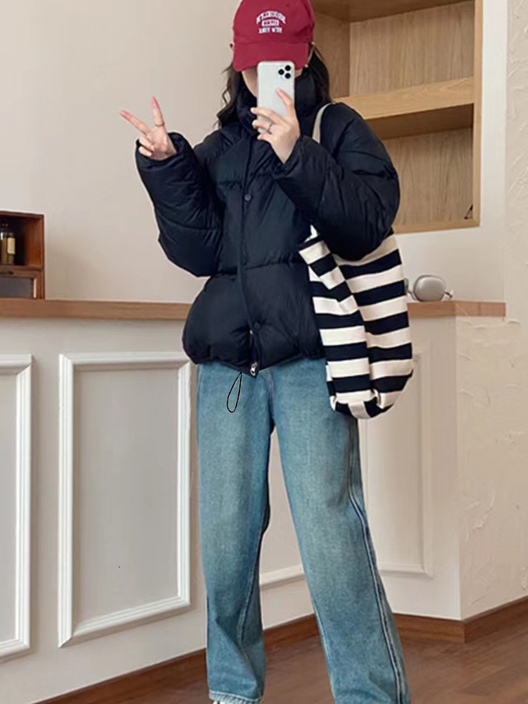 Jacket 2024 New Stand Collar Zipper Pockets Straight Thick Padded Coat Female Fashion Winter Outwear Woman Clothes