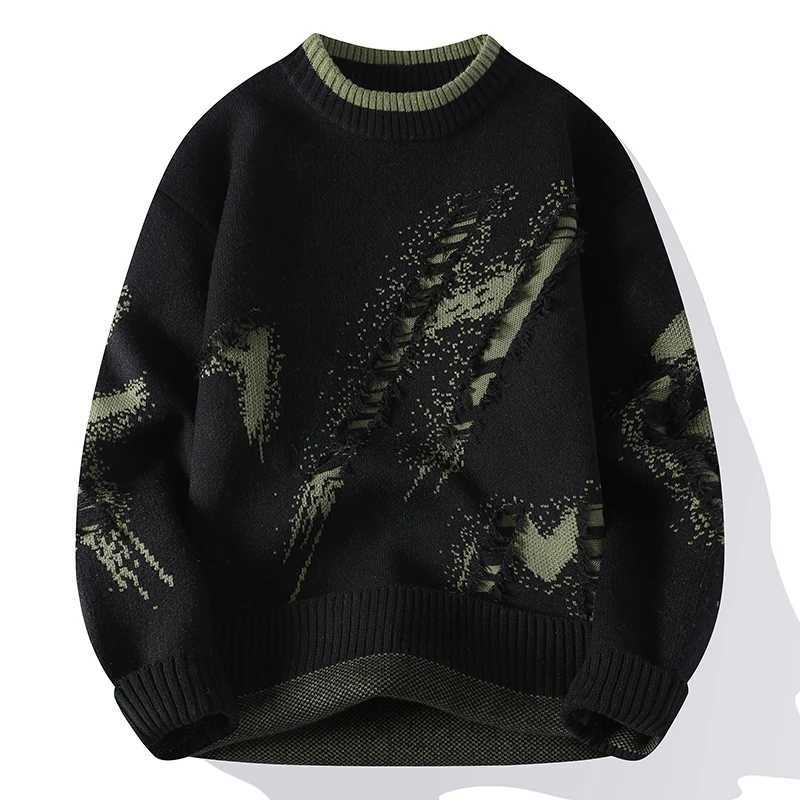 Men's Sweaters Korean Style Mens Hole Decoration Knitted Sweater/Male Slim Fit High Quality Long Slve Pullover Man Casual Sweater 4XL-M Y240622TD
