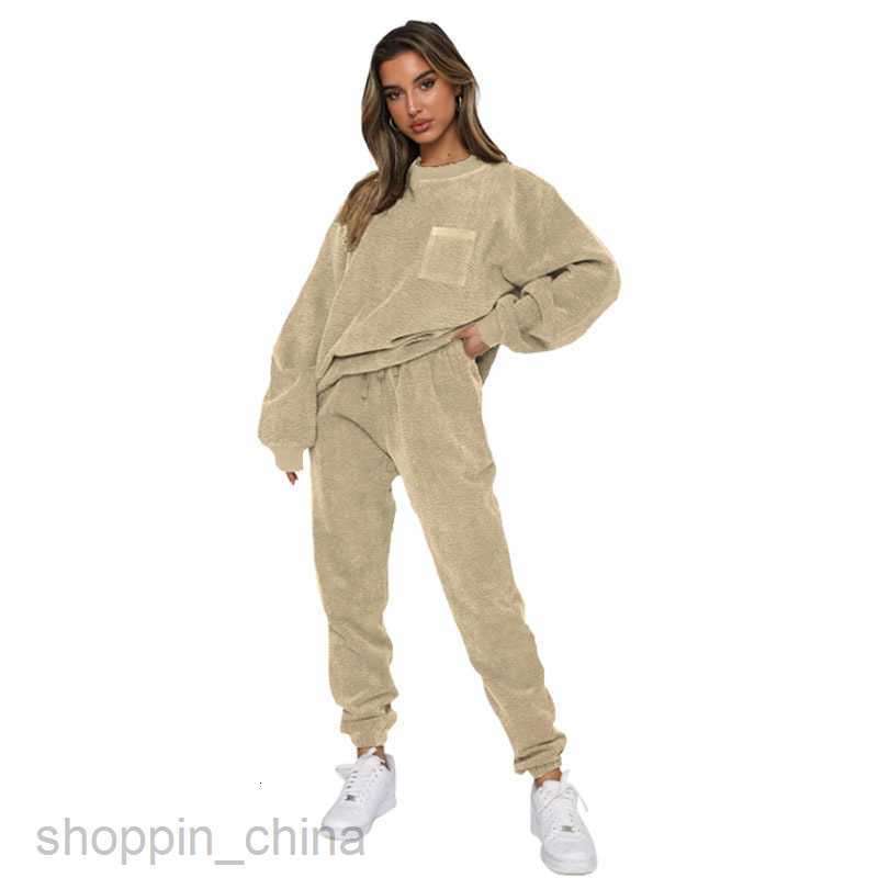 Women's Tracksuits Autumn and Winter New Corduroy Solid Round Neck Pullover Long Sleeve Two Piece Fashion Pants Set Women Sets
