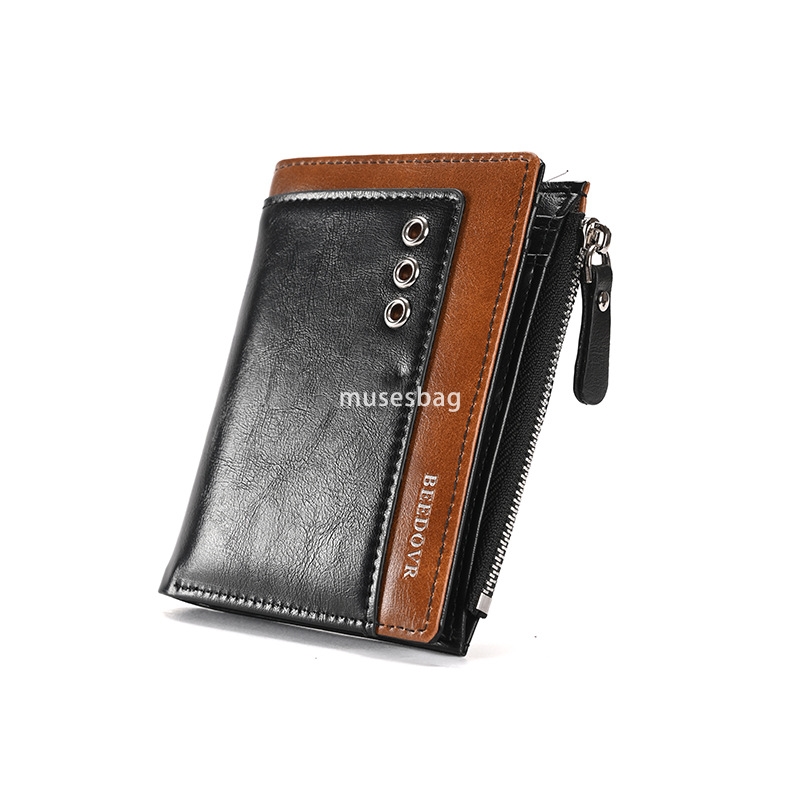 High end men's designer wallet with RFID anti-theft brush short western-style wallet 20% discount multiple card slots oil wax leather practical c