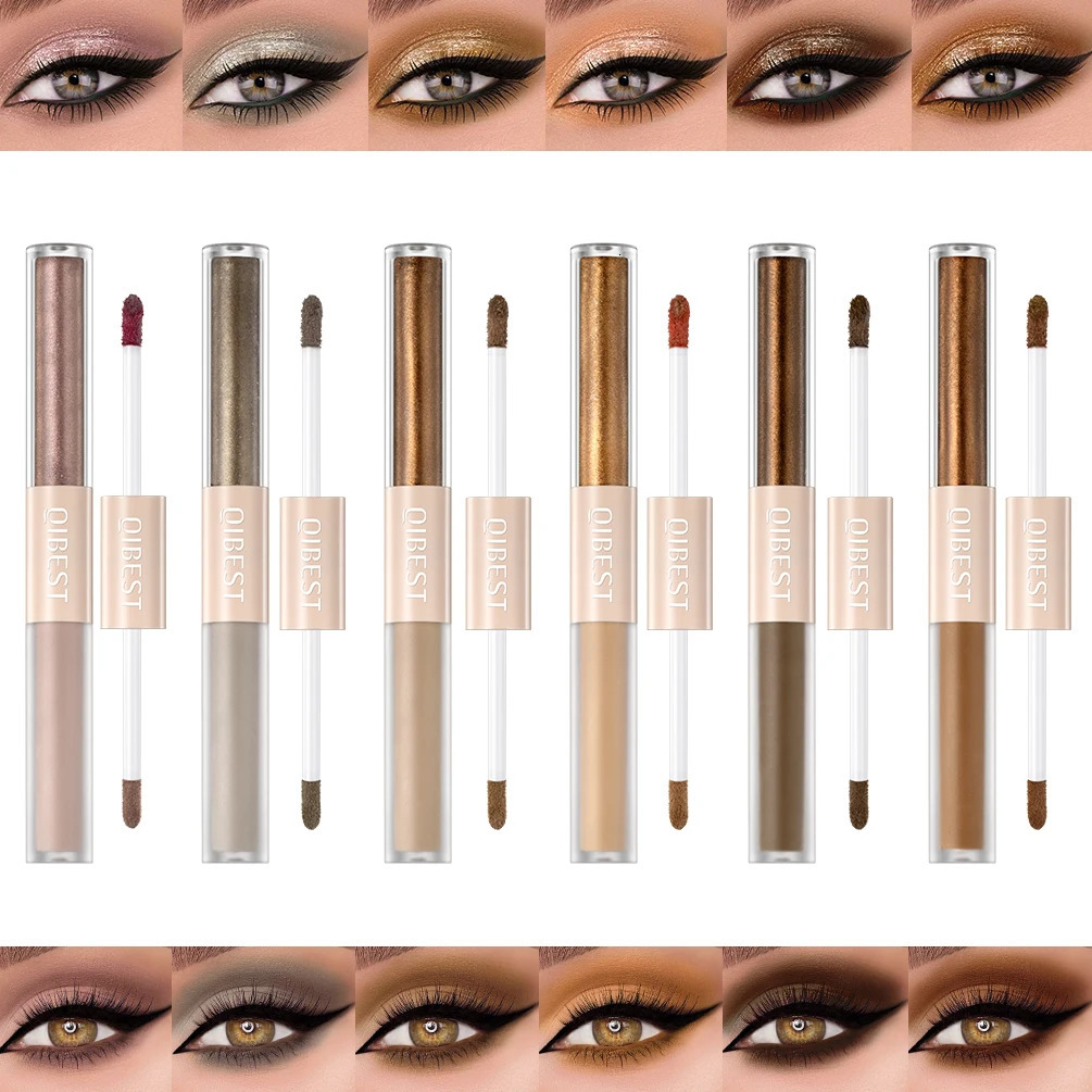 QI Double End Glitter Matte Eye shadow Stick Pencil Eyeshadow Makeup Waterproof Bicolor Shimmer Cosmetics Beauty Makeup Tool 240624