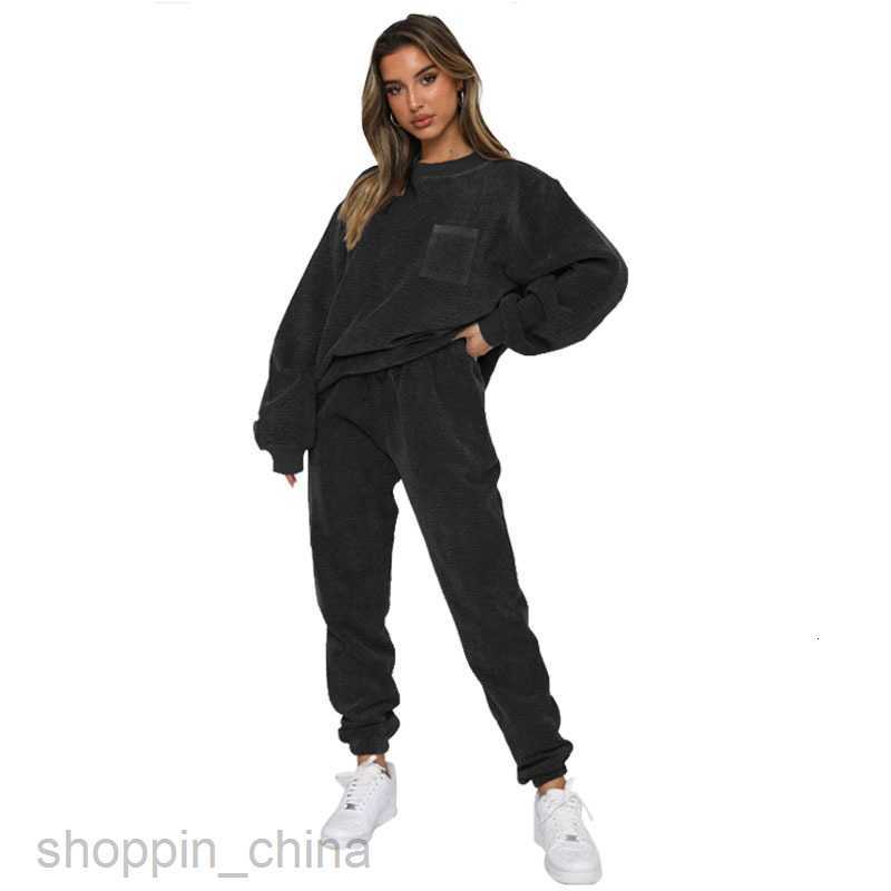 Women's Tracksuits Autumn and Winter New Corduroy Solid Round Neck Pullover Long Sleeve Two Piece Fashion Pants Set Women Sets