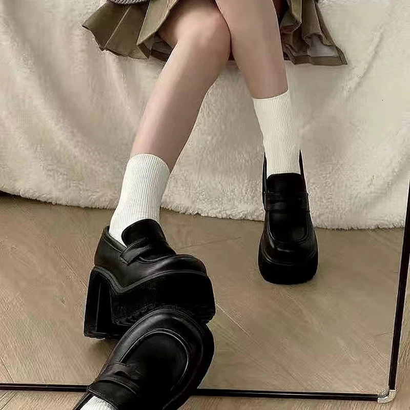 High Heels Loafers Women Shoes Retro Chunky Heels Pumps Woman Uniform College Platform Mary Jane Shoes Ladies 240625